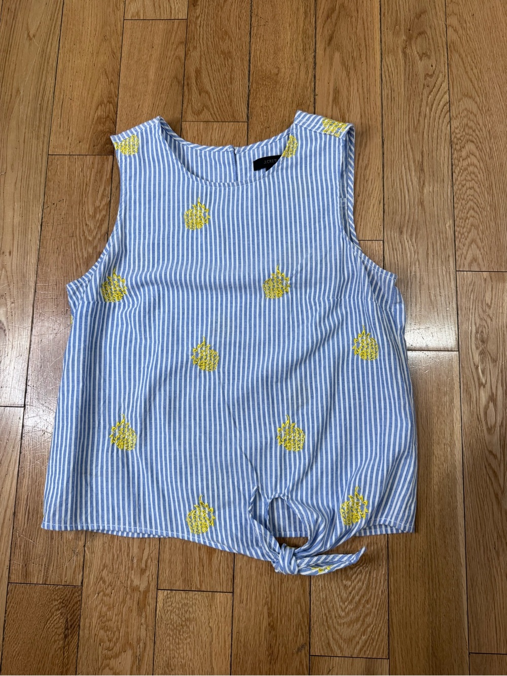 J. Crew Blue & White Striped Tank with Yellow Pineapple Embroidery